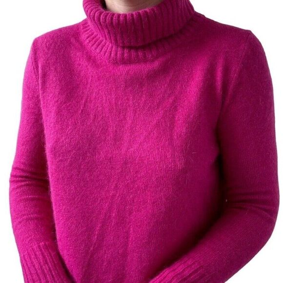 Womens Fuchsia Pink Angora Blend Fluffy Turtleneck Split Hem Soft Sweater Sz M - Picture 4 of 7